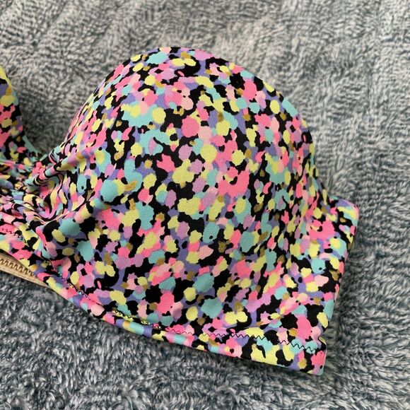 Victoria's Secret Bikini Top 32C Confetti Rainbow Gold Foil Strappy Swim Top - Picture 3 of 7